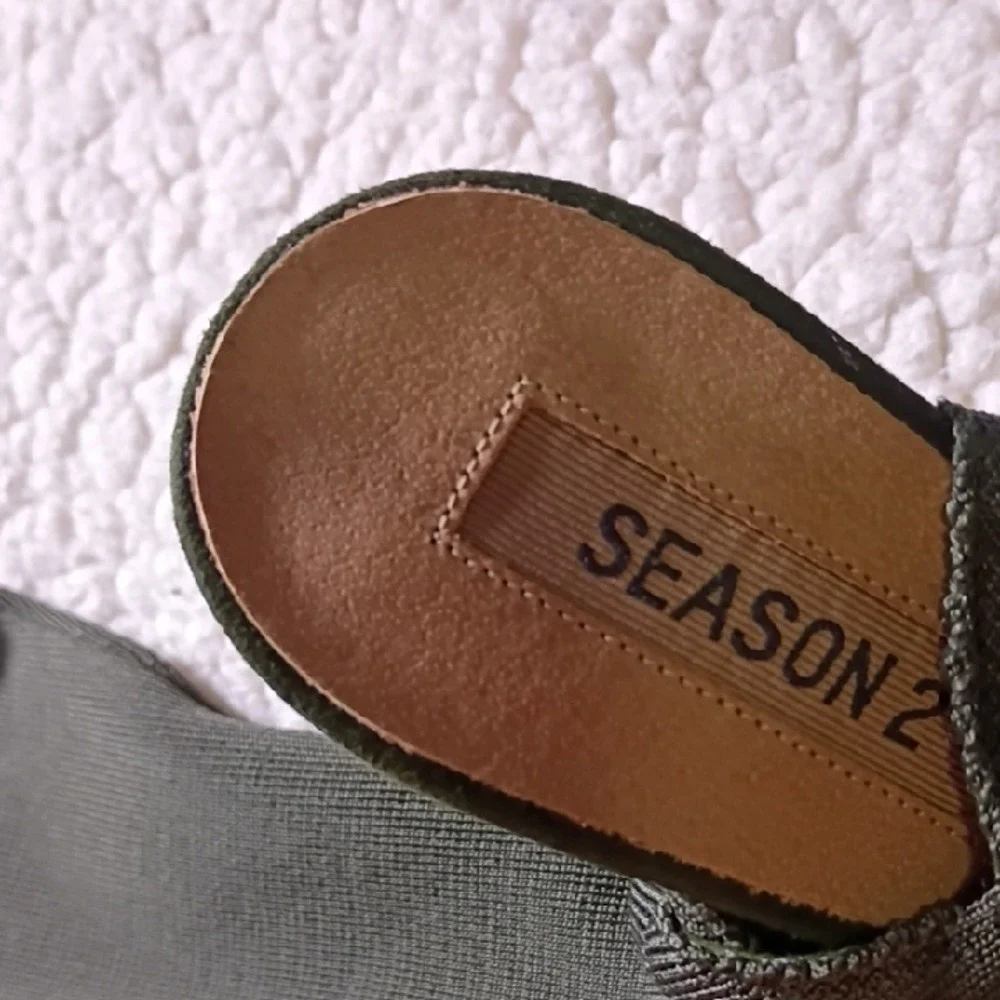 SEASON 2 Olive Green Suede Peep Toe Thigh‎ High Boots Block Heel Size 38 EU